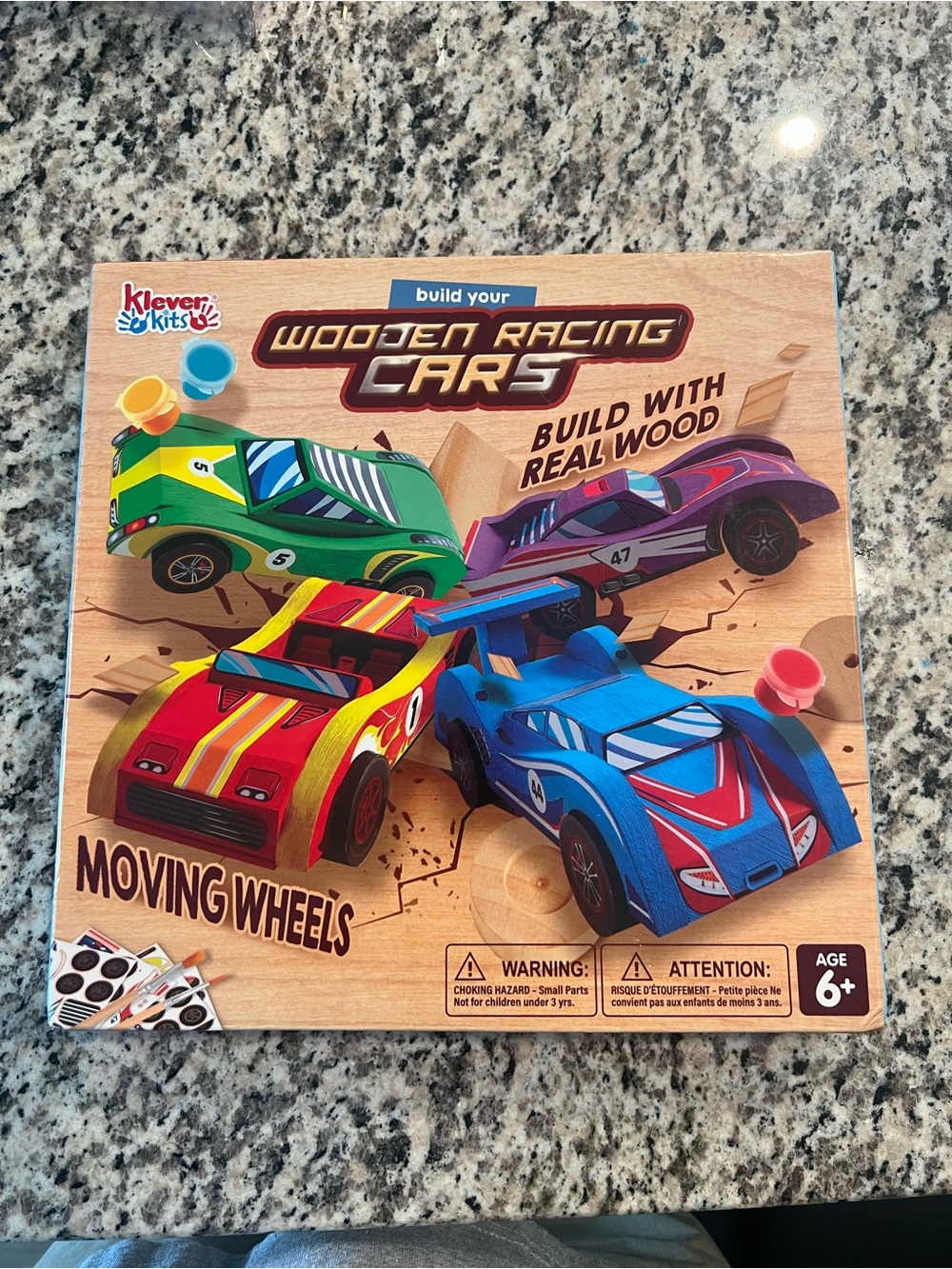 Wooden Racing Cars Building Set — Blue, Red, Green, Purple